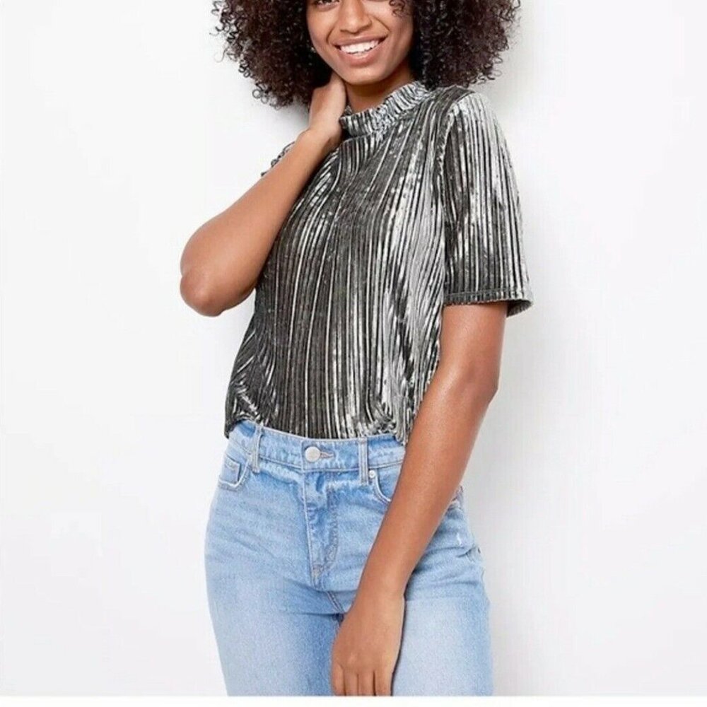 Loft Velour Mock Neck Top - medium - green